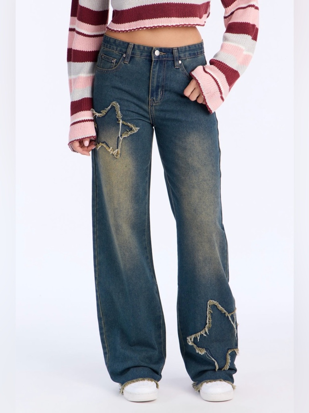Dark Wash Tinted Baggy Jeans - star design